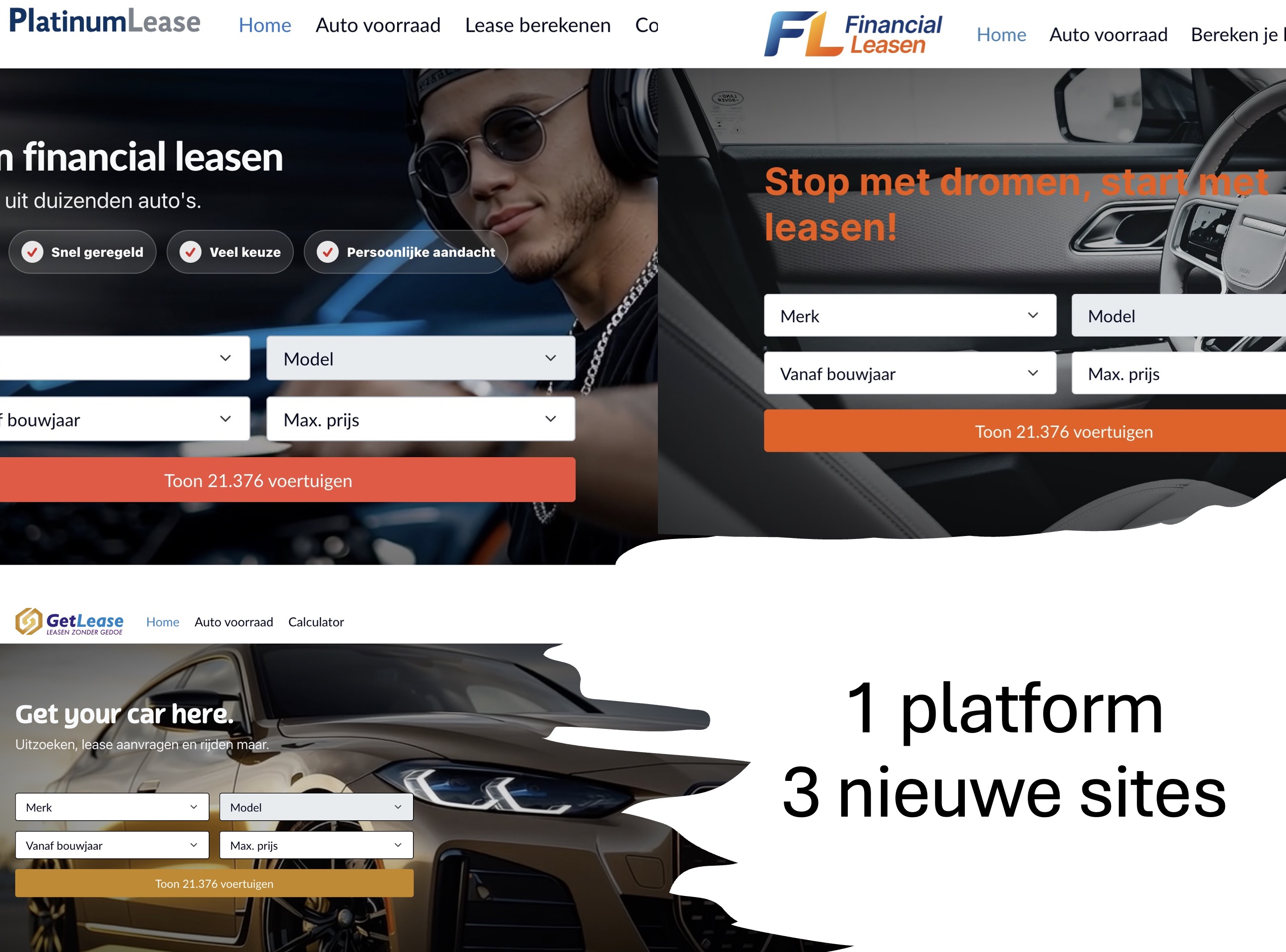 Drie nieuwe lease websites: Financial-Leasen, Platinum Lease en GetLease versterken het 1FS netwerk