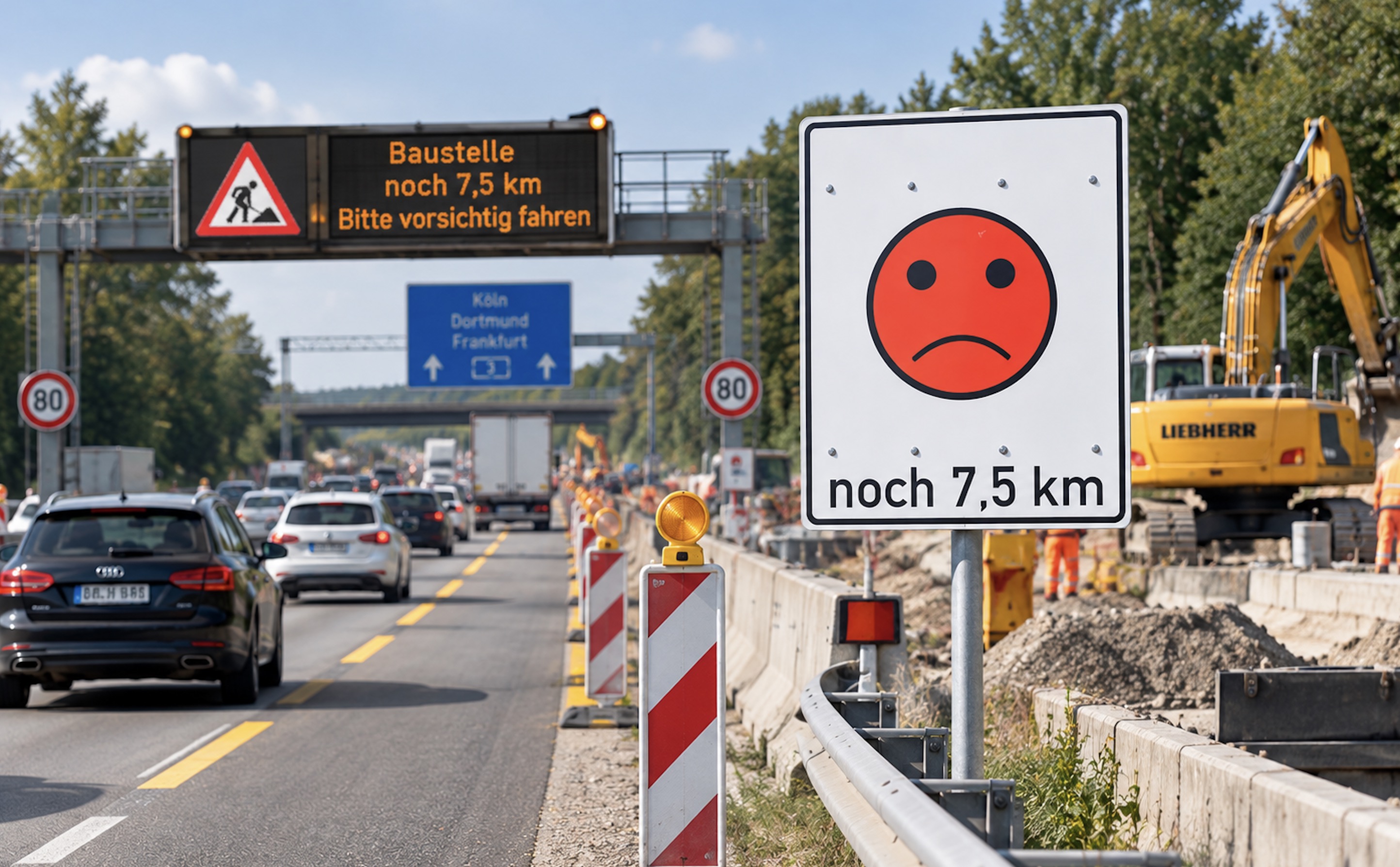 Nederlands idee in Duitse wegwerkzaamheden: smileyborden zorgen voor een derde minder ongevallen
